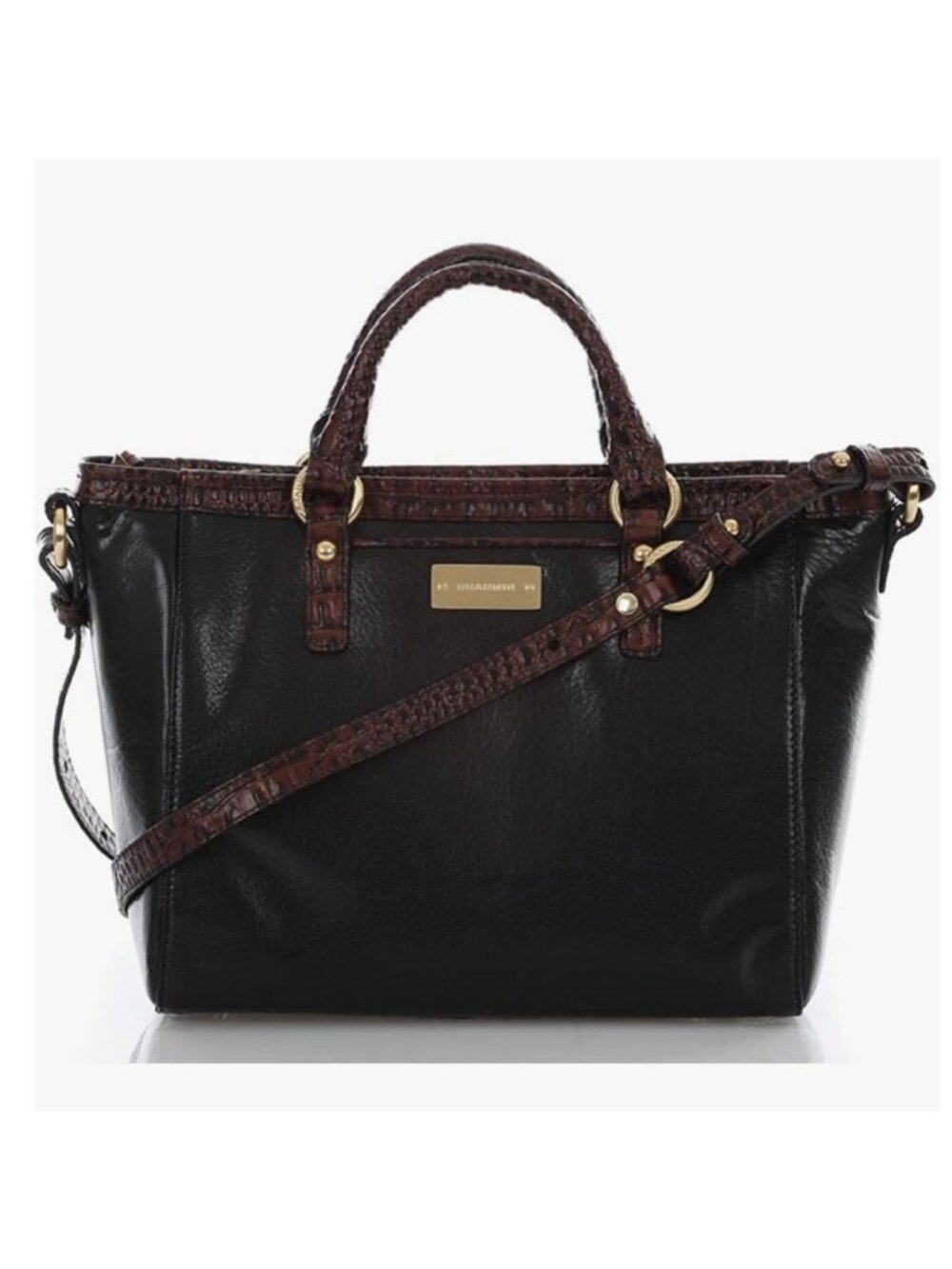 Brahmin Mini Arno Tuscan Leather Shoulder Bag Tote Black Brown Croc Embossed